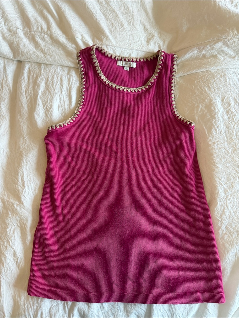 Z Supply Magenta Ribbed Tank with Cream Trim